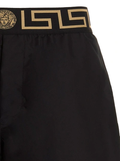 Shop Versace Logo Elastic Swimsuit In Black