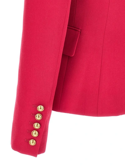 Shop Balmain Double-breasted Blazer With Logo Buttons In Fuchsia