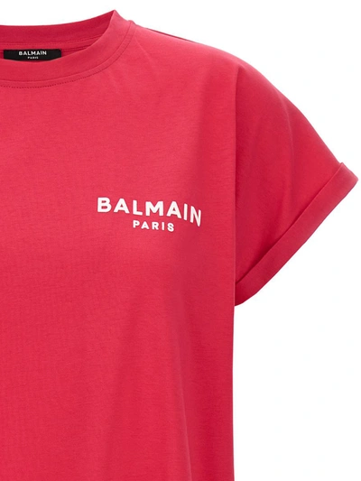 Shop Balmain Flocked Logo T-shirt In Fuchsia