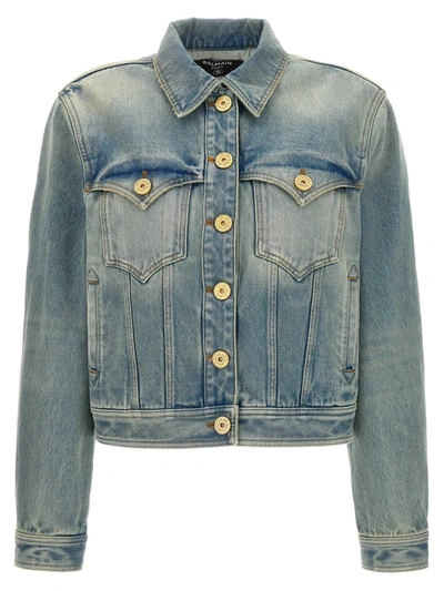 Shop Balmain Vintage Denim Jacket In Blue