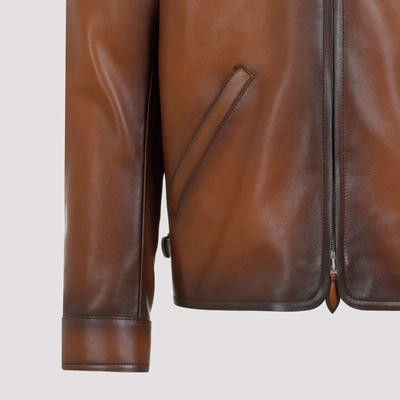 Shop Berluti Calf Leather Jacket In Brown