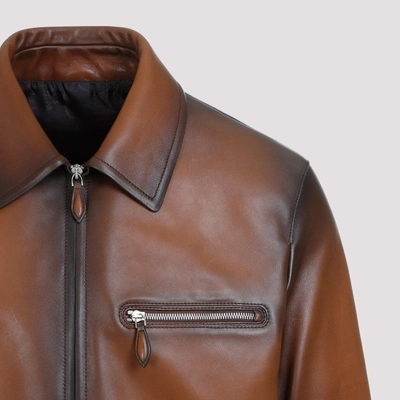 Shop Berluti Calf Leather Jacket In Brown