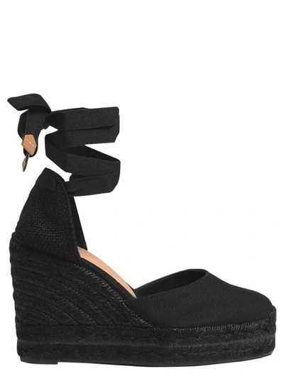 Shop Castaã±er Black Carina Espadrille Sandals With Wedge Heel In Cotton Woman