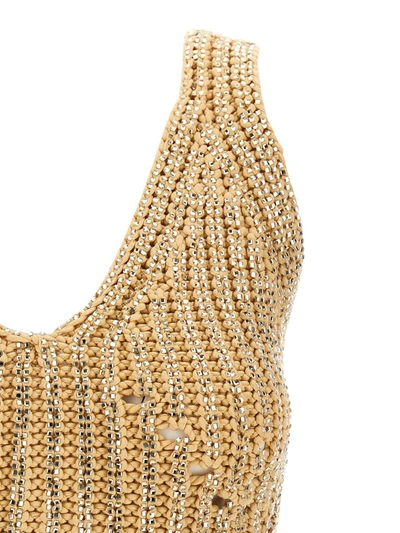 Shop Ermanno Scervino Rhinestone Knit Top In Beige