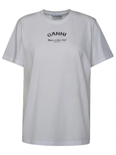 Shop Ganni '' White Cotton T-shirt