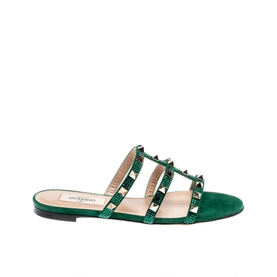 Shop Valentino Rockstud Suede Sandals In Green
