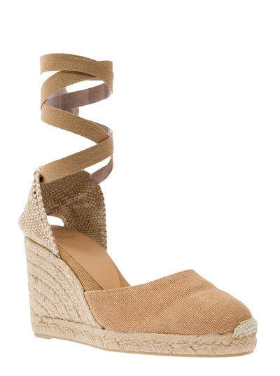 Shop Castaã±er 'carina' Beige Canvas Closed-toe Espadrilles Woman Castaner