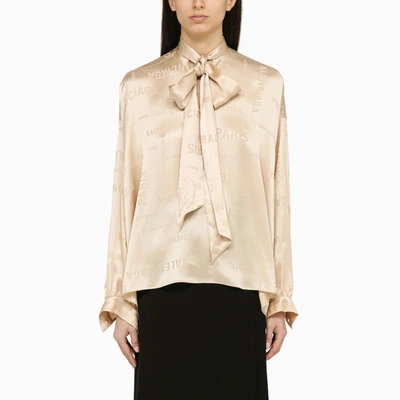 Shop Balenciaga | Champagne-coloured Silk Shirt With Bow In Beige