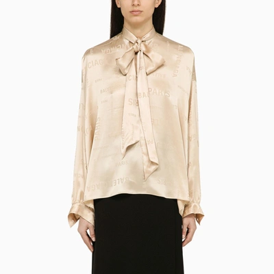 Balenciaga Logo Jacquard Silk Blouse In Beige