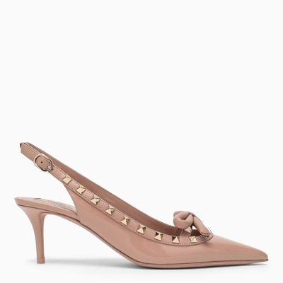 Shop Valentino Rockstud Bow Slingback In Rose Canelle Patent Leather In Pink