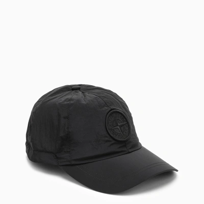 Shop Stone Island Black Baseball Cap In Nylon With Logo