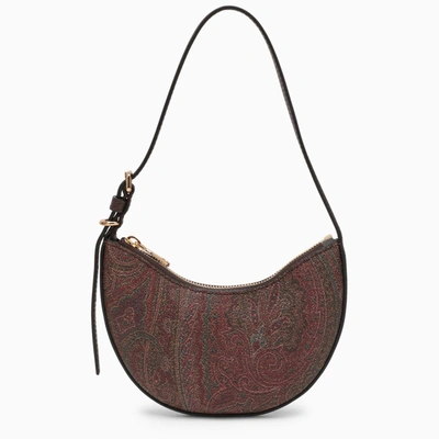 Shop Etro Essential Mini Paisley Hobo Bag In Coated Canvas In Brown