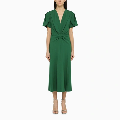 Shop Victoria Beckham Emerald Midi Dress In Wool Blend In Green