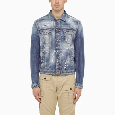 Shop Dsquared2 Navy Jeans Jacket With Tears In Blue