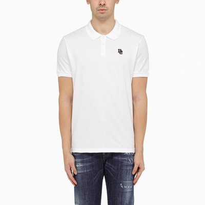 Shop Dsquared2 White Short-sleeved Polo Shirt With Logo Embroidery