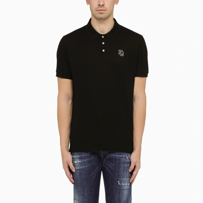 Shop Dsquared2 Black Short-sleeved Polo Shirt With Logo Embroidery
