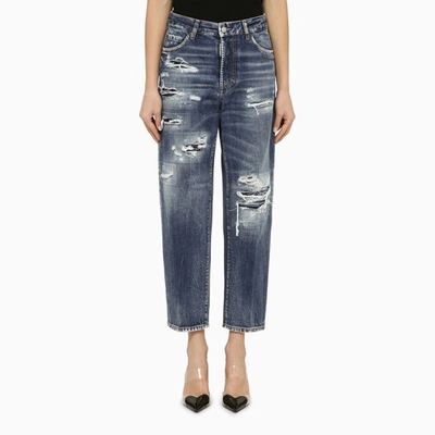 Shop Dsquared2 | Navy Blue Washed Jeans With Wear