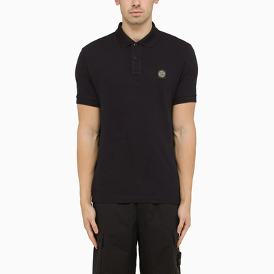 Shop Stone Island Navy Short-sleeved Polo Shirt With Logo In Blue