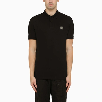 Shop Stone Island Black Short-sleeved Polo Shirt With Logo