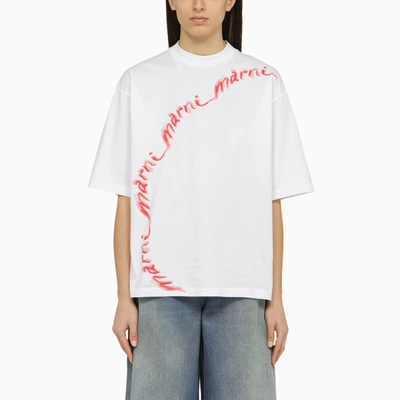 Shop Marni | White T-shirt With Logo In Organic Cotton