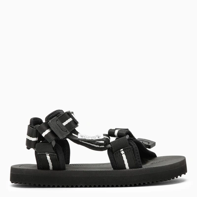 Palm Angels Teen Boys Black Velcro Strap Sandals In Black
