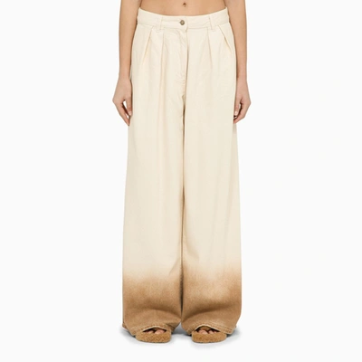 Shop Alanui Wide Ivory Denim Trousers In White