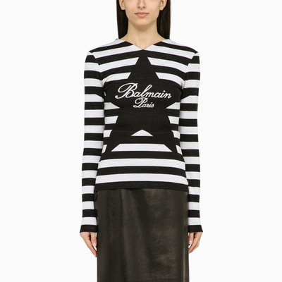 Shop Balmain | Black And White Striped Shirt With Cotton Logo