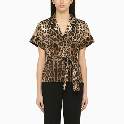 Shop Dolce & Gabbana Leopard Print Silk Shirt In Brown