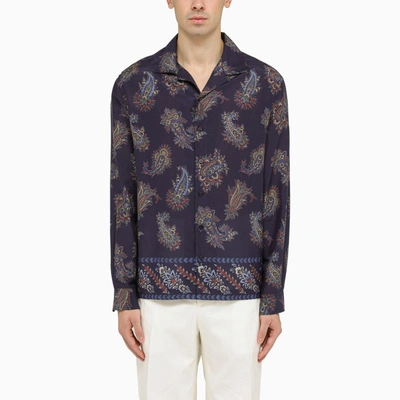 Shop Etro Blue Bowling Shirt With Paisley Pattern