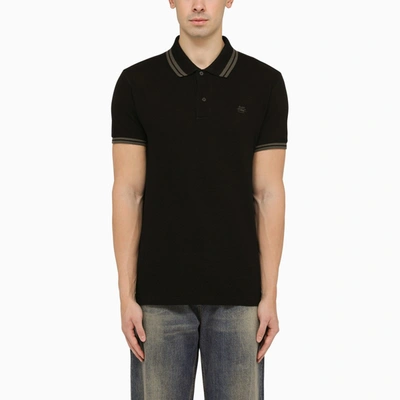 Shop Etro Black Short-sleeved Polo Shirt With Logo Embroidery