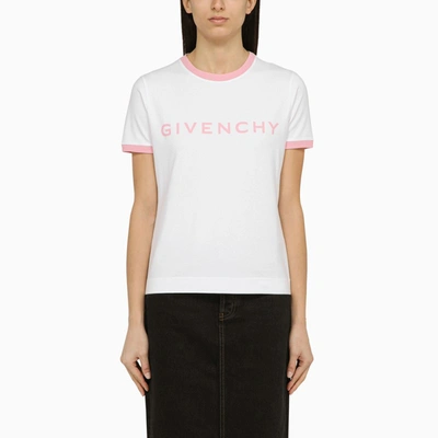 Shop Givenchy | White/pink Crew-neck T-shirt With Logo