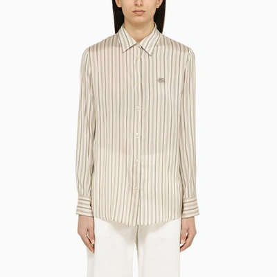 Shop Etro Striped Silk Shirt In White