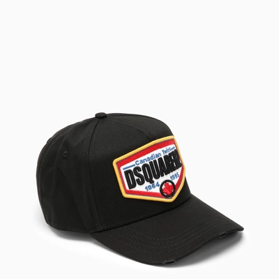 Shop Dsquared2 Black Visor Hat With Logo Patch