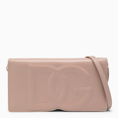 Shop Dolce & Gabbana Powder Pink Leather Phone Bag With Logo