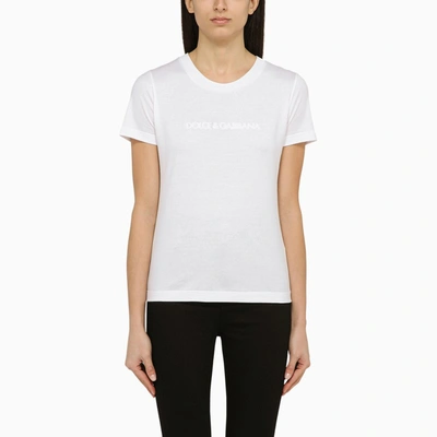 Shop Dolce & Gabbana Dolce&gabbana | White Crew-neck T-shirt With Logo In Cotton