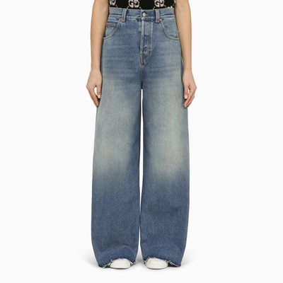 Shop Gucci Blue Denim Wide-leg Trousers