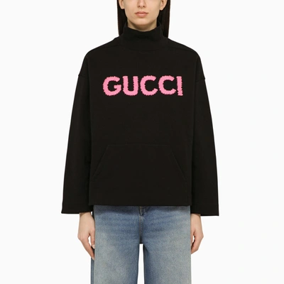 Shop Gucci Black Cotton Logo Turtleneck Sweater