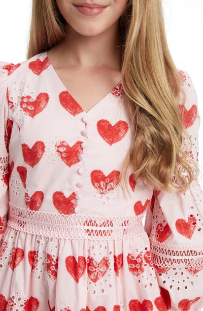 Shop Bardot Junior Kids' Venice Long Sleeve Cotton Party Dress In Pink Heart