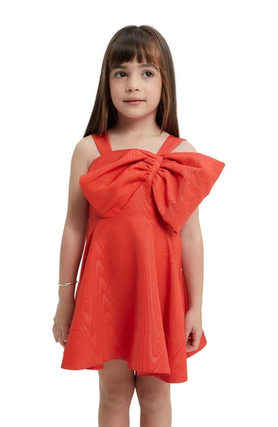 Shop Bardot Junior Kids' Stefania Bow Jacquard Party Dress In Fire Red