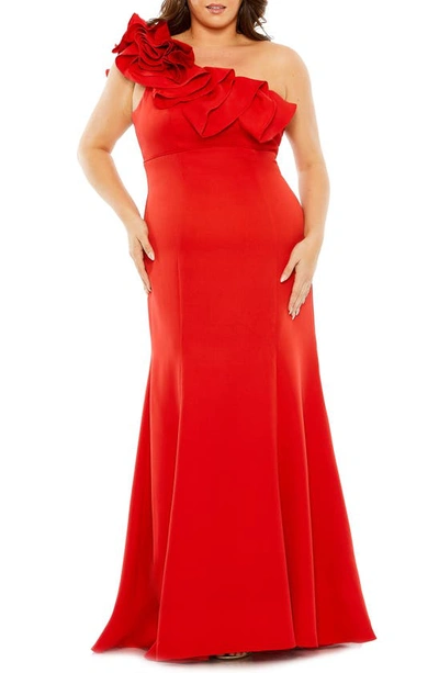 Shop Mac Duggal One-shoulder Ruffle Trumpet Gown In Red
