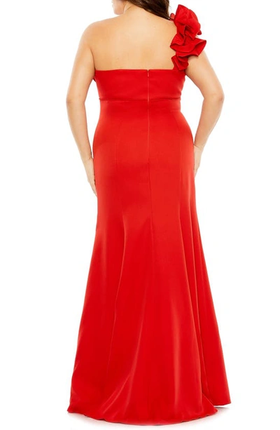 Shop Mac Duggal One-shoulder Ruffle Trumpet Gown In Red