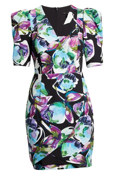 Black Halo Neyda Floral-print Puff-sleeve Mini Dress In Secret Grove