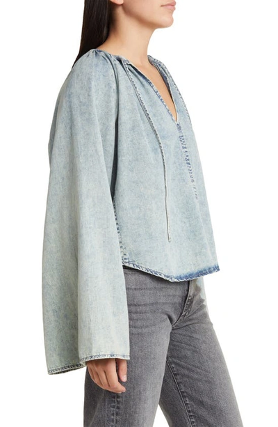 Shop Frame Tie Neck Denim Top In Aries