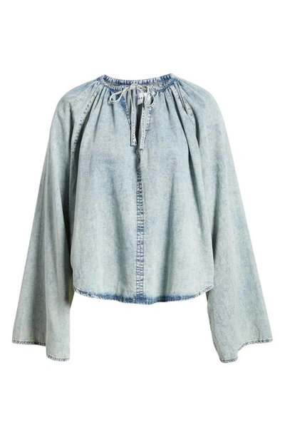 Shop Frame Tie Neck Denim Top In Aries