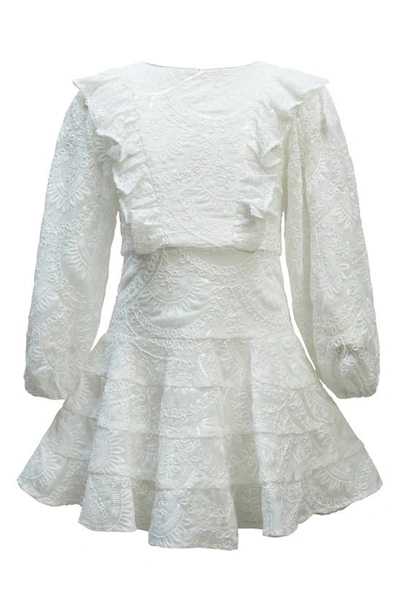 Shop Bardot Junior Kids' Loretta Sequin Embroidered Long Sleeve Chiffon Party Dress In Ivory