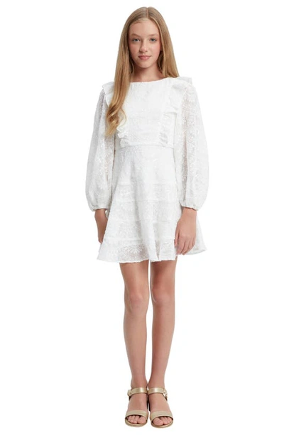 Shop Bardot Junior Kids' Loretta Sequin Embroidered Long Sleeve Chiffon Party Dress In Ivory