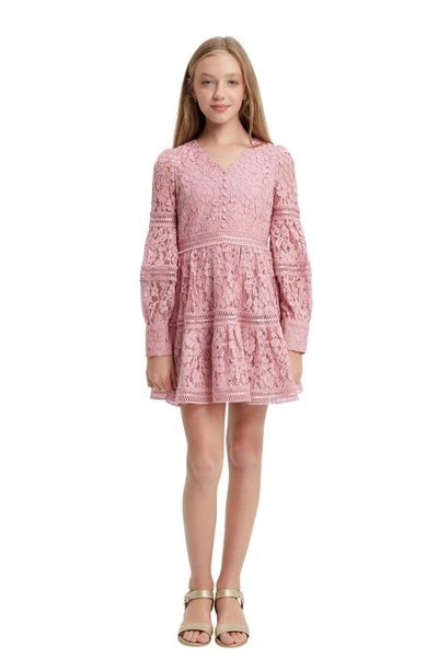 Shop Bardot Junior Kids' Venice Long Sleeve Lace Party Dress In Dusty Pink