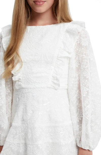 Bardot Junior Kids' Loretta Sequin Embroidered Long Sleeve Chiffon Party Dress In Ivory