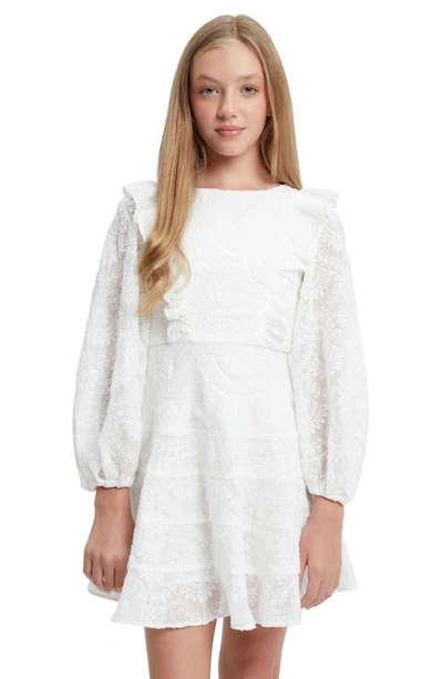 Shop Bardot Junior Kids' Loretta Sequin Embroidered Long Sleeve Chiffon Party Dress In Ivory
