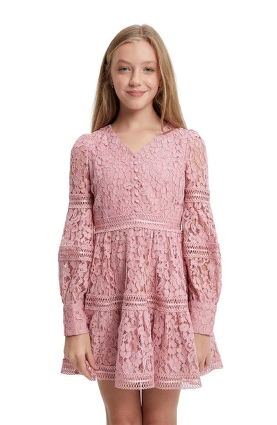 Shop Bardot Junior Kids' Venice Long Sleeve Lace Party Dress In Dusty Pink
